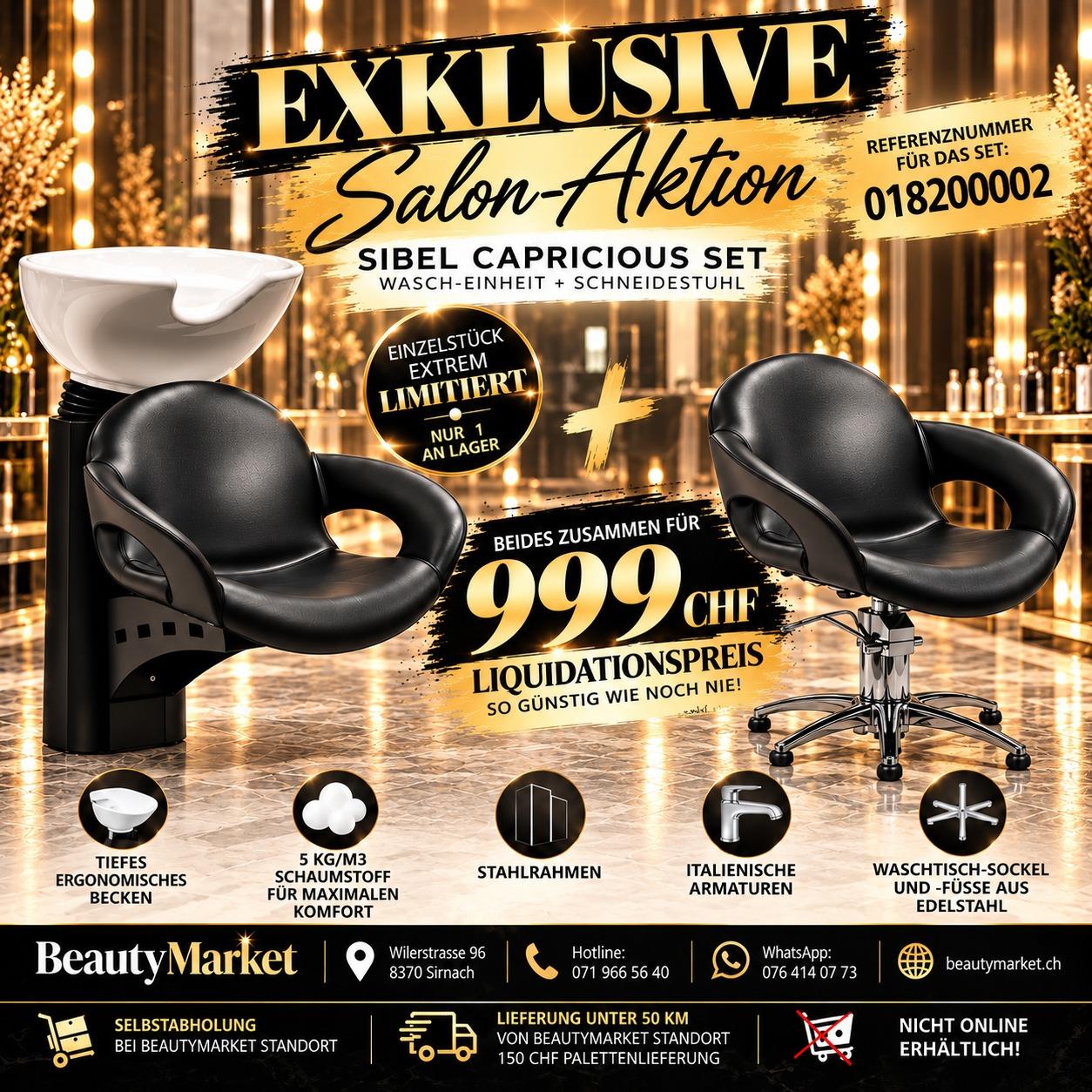  WaschzoneCapricious Schwarz & Capricious Friseurstuhl Set